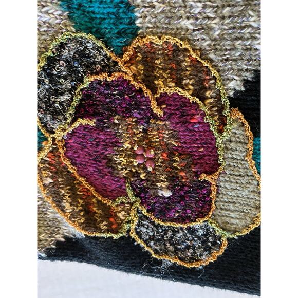 Vtg Jaclyn Smith Sweater Cardigan Sz Medium Black Sequin Floral Knit 80s Retro - Picture 5 of 12